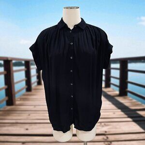 Madewell Black Button Up Shirt XXS Short Sleeve Collared Blouse Top NWT Workwear